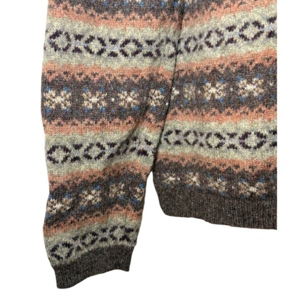 Lauren Ralph Lauren Womens Large Brown 100% Lambswool Fair Isle Cardigan Sweater - Picture 5 of 8